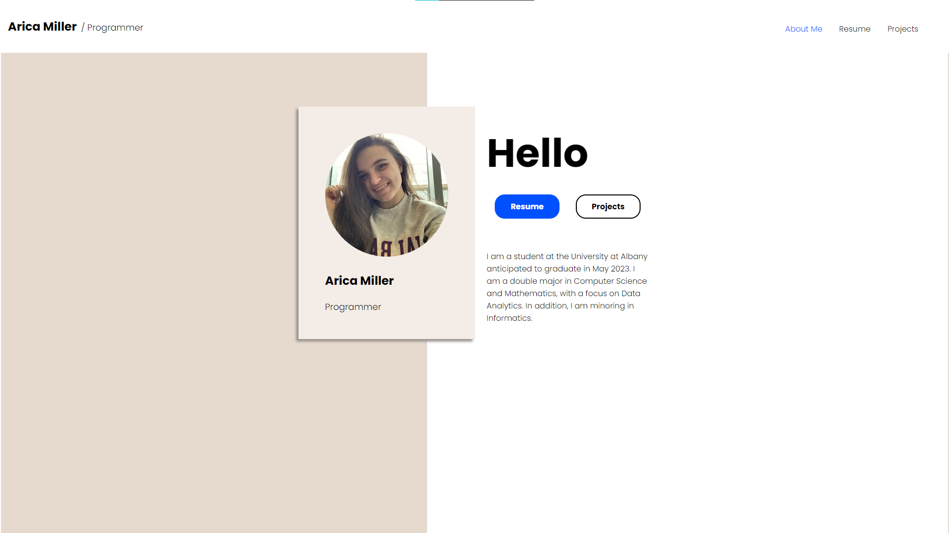 The About Me page of this website